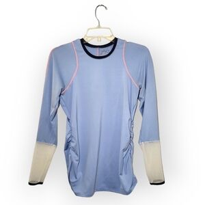 Lucky in Love Blue Orange Long Sleeve Shirt Mesh Sleeves Side Ruching M